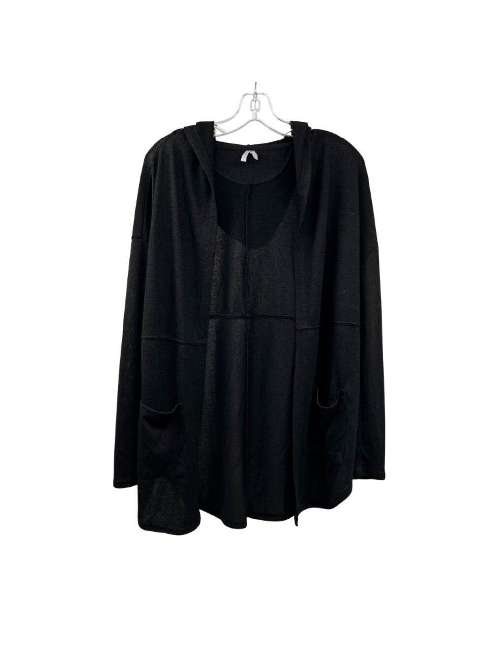MUDD Womens Hooded Cardigan Open Front Black Size Medium Pockets